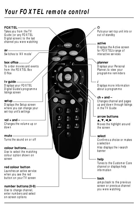 foxtel remote control manual